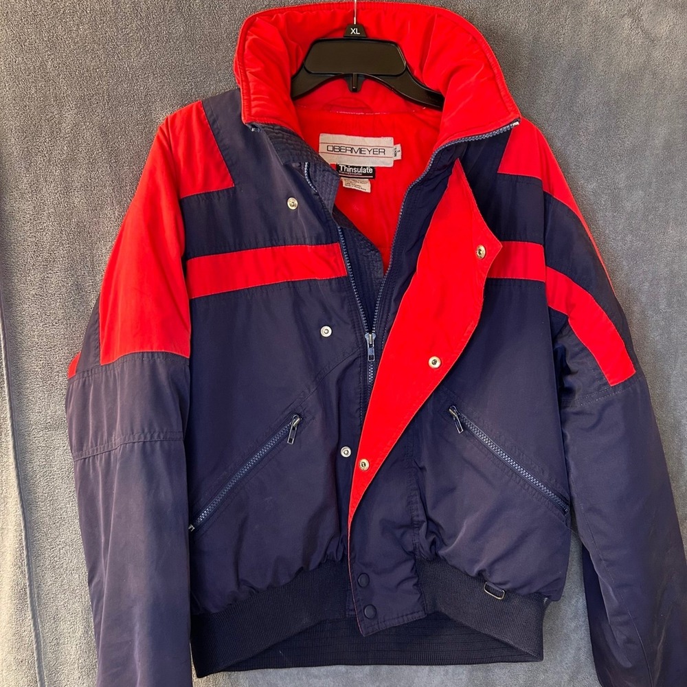 Vintage Obermeyer Mens‎ Small Scorpion Ski Jacket Thinsulate Red Blue Winter